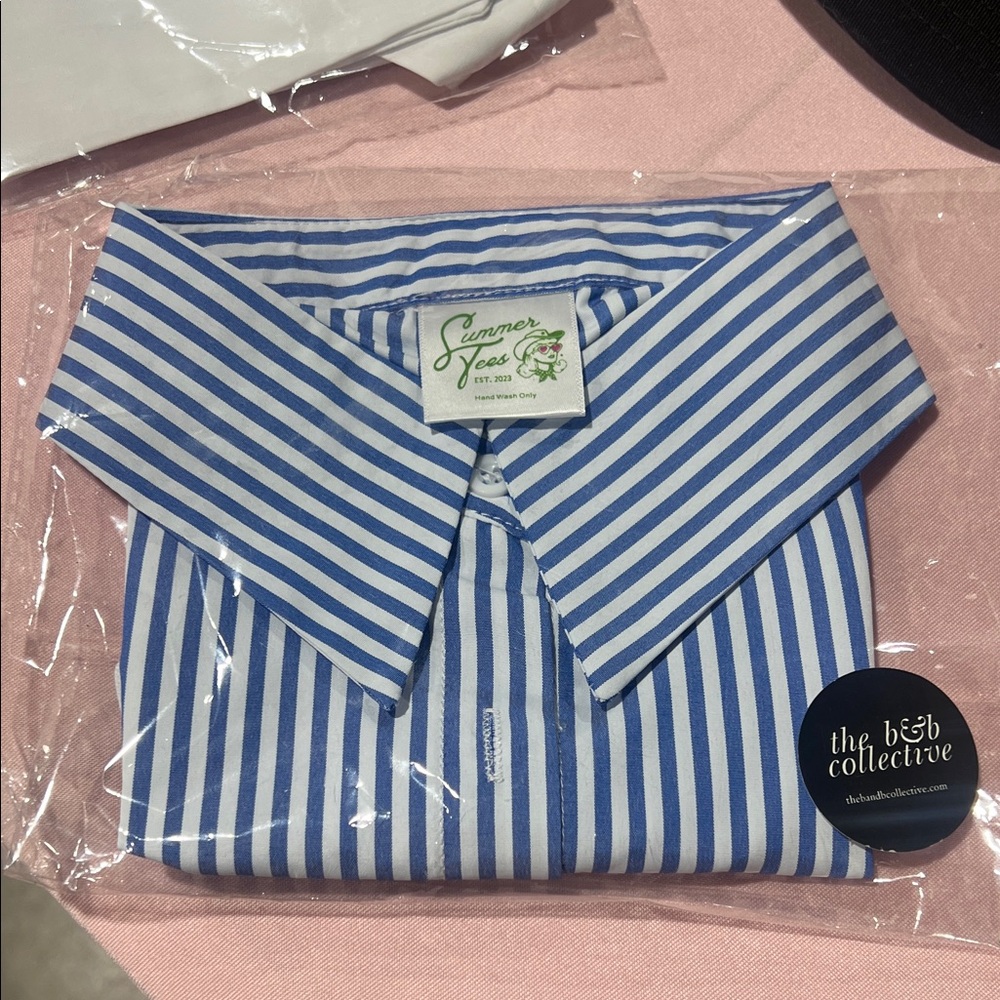 Blue & White Striped Faux Collar